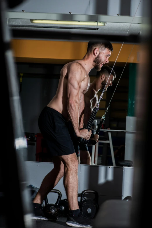 a shirtless man working out in a gym, a portrait, pexels contest winner, renaissance, pulling strings, liam brazier, profile image, pulling the move'derp banshee '