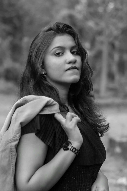 a black and white photo of a woman, by Max Dauthendey, jayison devadas, casual pose, she is 2 3, m. c. esther