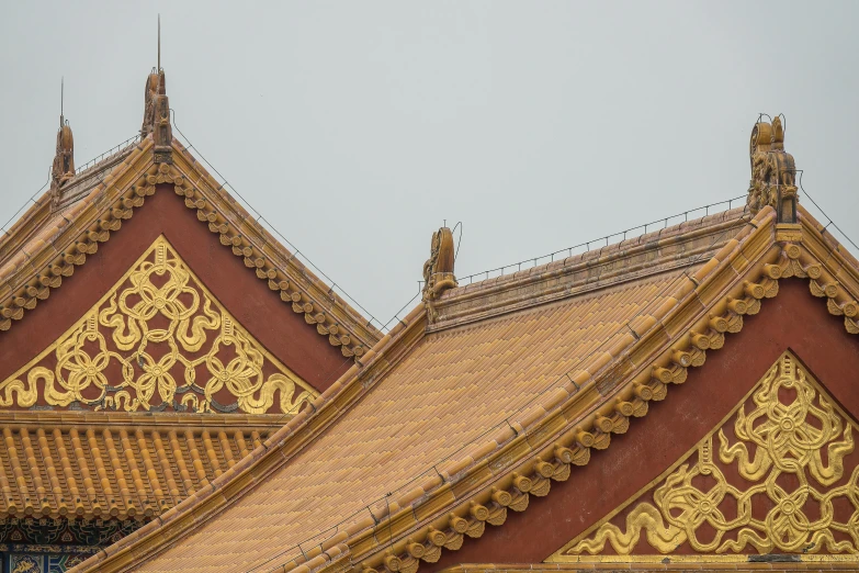 a close up of the roof of a building, a detailed painting, inspired by Wang Yi, trending on unsplash, square, brown, the forbidden city, intricate detailed 8 k