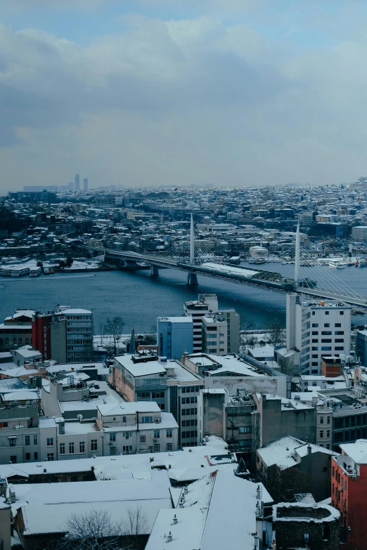 a view of a city from the top of a building, snowy fjord, istanbul, slide show, all buildings on bridge