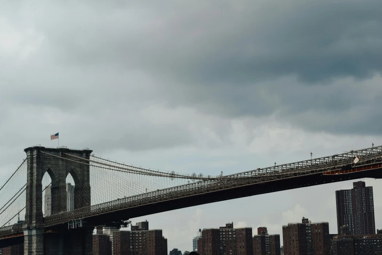 a plane flying over a bridge on a cloudy day, inspired by Thomas Struth, pexels contest winner, hurufiyya, brooklyn, panoramic shot, fan favorite, nets