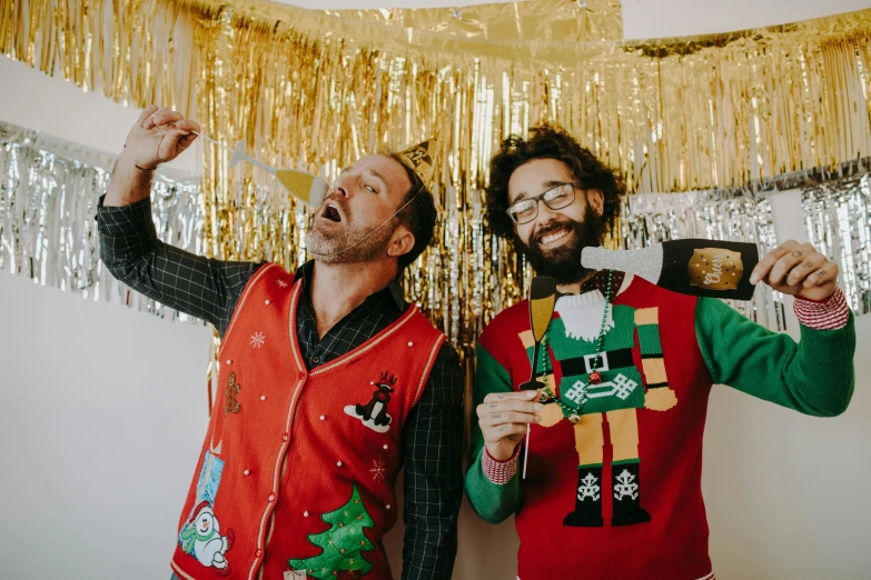 two men wearing ugly ugly ugly ugly ugly ugly ugly ugly ugly ugly ugly ugly ugly ugly ugly, pexels, wearing festive clothing, battle toast, norman rockwell and james jean, blank