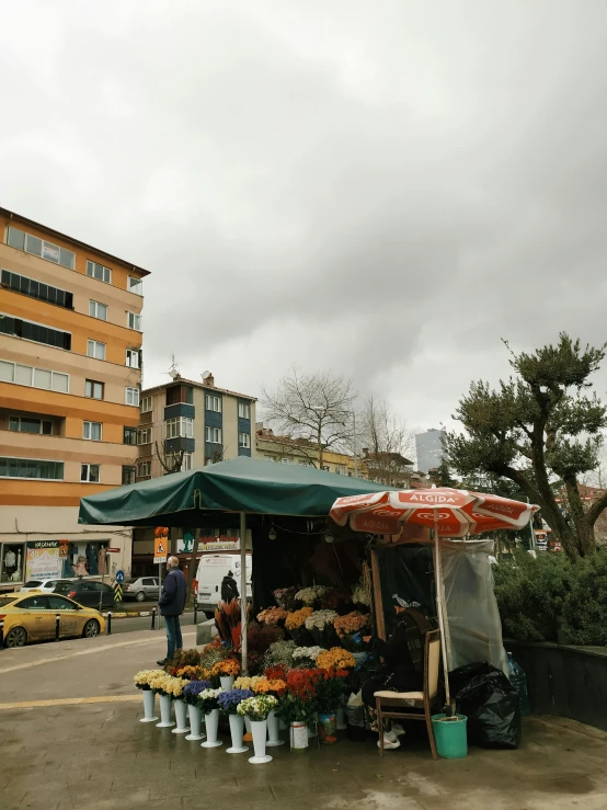 a flower stand on the side of the road, by Daarken, instagram, hyperrealism, istanbul, 8k 28mm cinematic photo, overcast!!!, market stalls