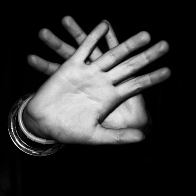 a black and white photo of a person's hand, hands with five fingers, by :5 sexy: 7, uploaded, close up portrait photo