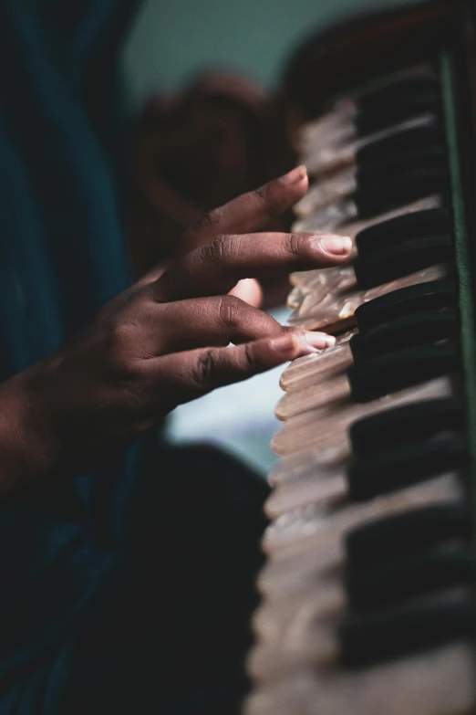 a close up of a person playing a piano, by Matija Jama, pexels, multiple stories, plain background, vintage color, praying