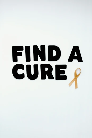 a yellow ribbon with the words find a cure written on it, a picture, light orange values, looking partly to the left, 2 5 6 x 2 5 6 pixels, cysts