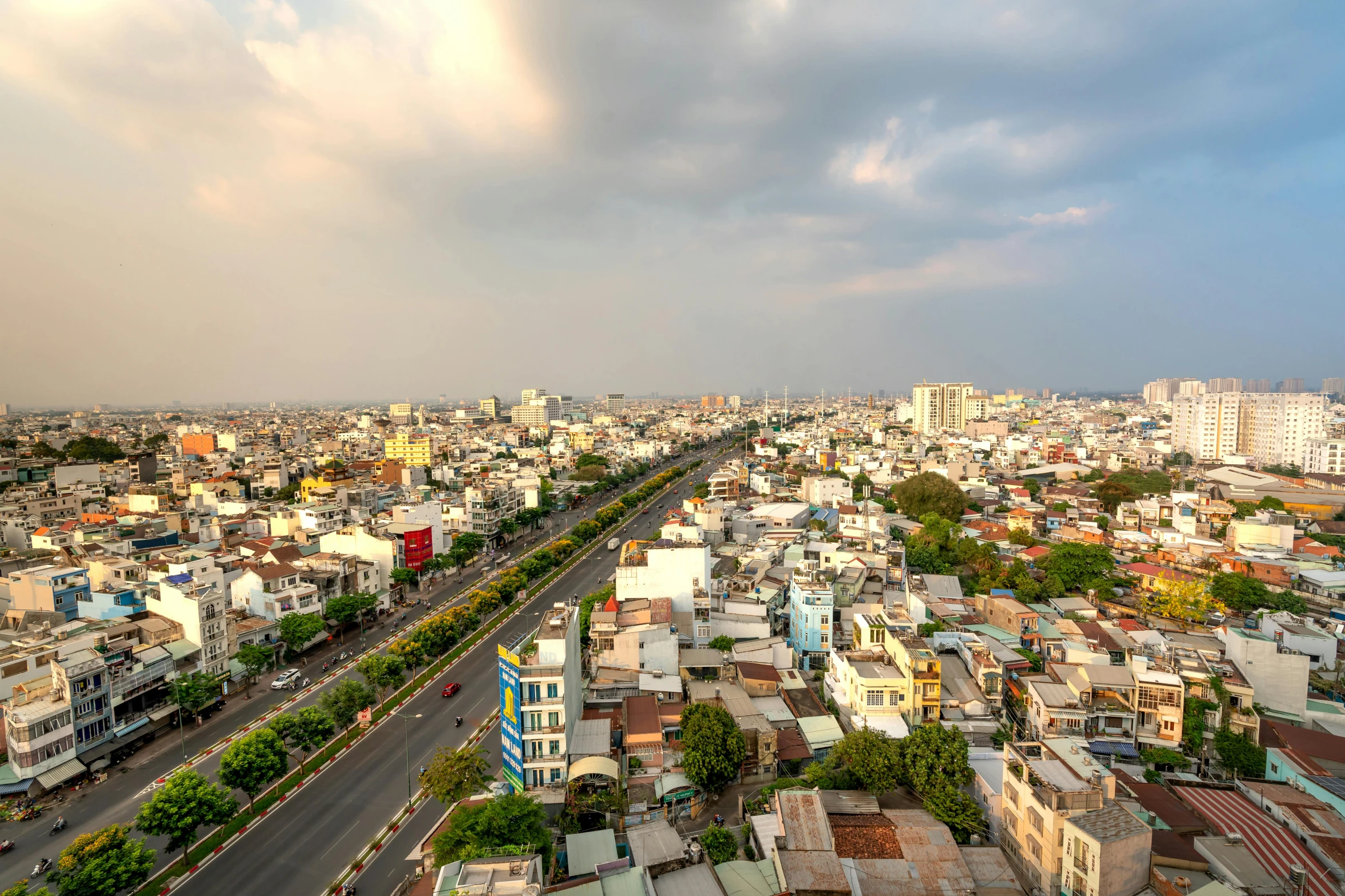 an aerial view of a city with lots of buildings, pexels contest winner, vietnam, ultra wide horizon, indore, dezeen