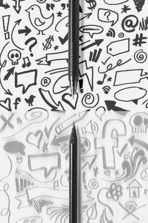 a pen sitting on top of a piece of paper, vector art, trending on pexels, conceptual art, black graffiti, glyphs, mobile wallpaper, charcoal pencil