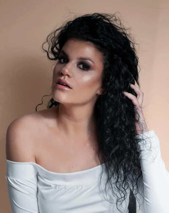 a woman with long black hair posing for a picture, non binary model, liberty curls, tanned ameera al taweel, profile image