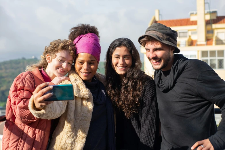 a group of people standing next to each other, a picture, pexels contest winner, happening, imaan hammam, taking a selfie, portugal, avatar image