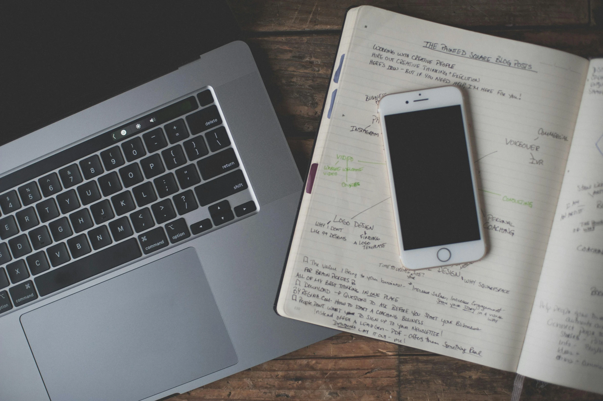 a cell phone sitting on top of a notebook next to a laptop, by Romain brook, pexels, with full descriptions, holding notebook, post appocalyptic, photo taken in 2018