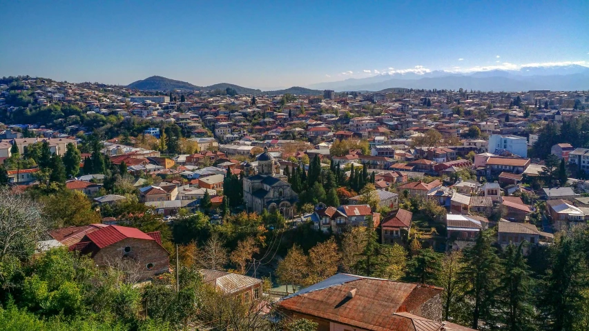 a view of a city from the top of a hill, by Arthur Sarkissian, pexels contest winner, renaissance, georgic, square, high quality screenshot, on a bright day