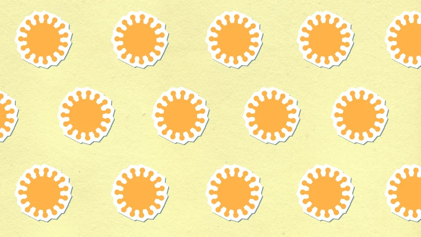 a bunch of stickers sitting on top of a piece of paper, ice sunflowers, icon pattern, (light orange mist), coronavirus