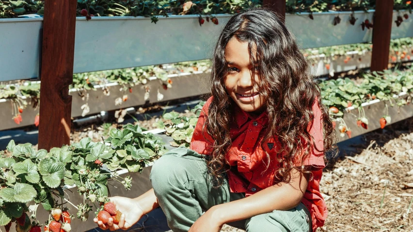 a young girl picking strawberries in a field, pexels contest winner, hurufiyya, aboriginal australian hipster, girl sitting on a rooftop, avatar image, full frame image