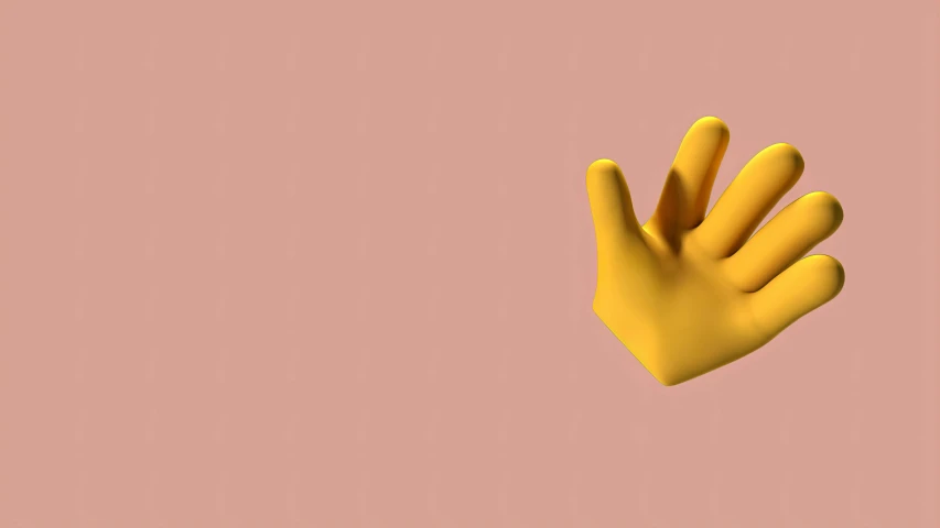 a yellow glove on a pink background, trending on polycount, synthetism, giving the middle finger, floating crown, 3 ds max, ocher