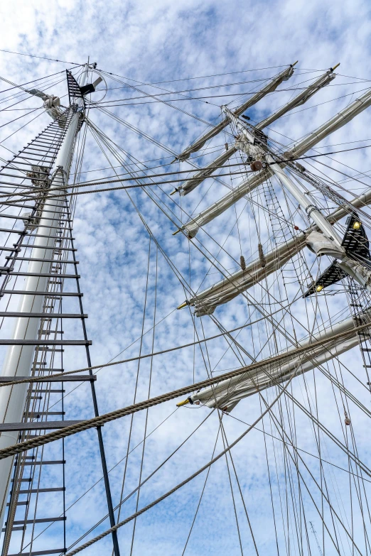 a tall mast of a tall ship under a cloudy blue sky, a photo, pexels contest winner, renaissance, square lines, stacked image, 2022 photograph, children's