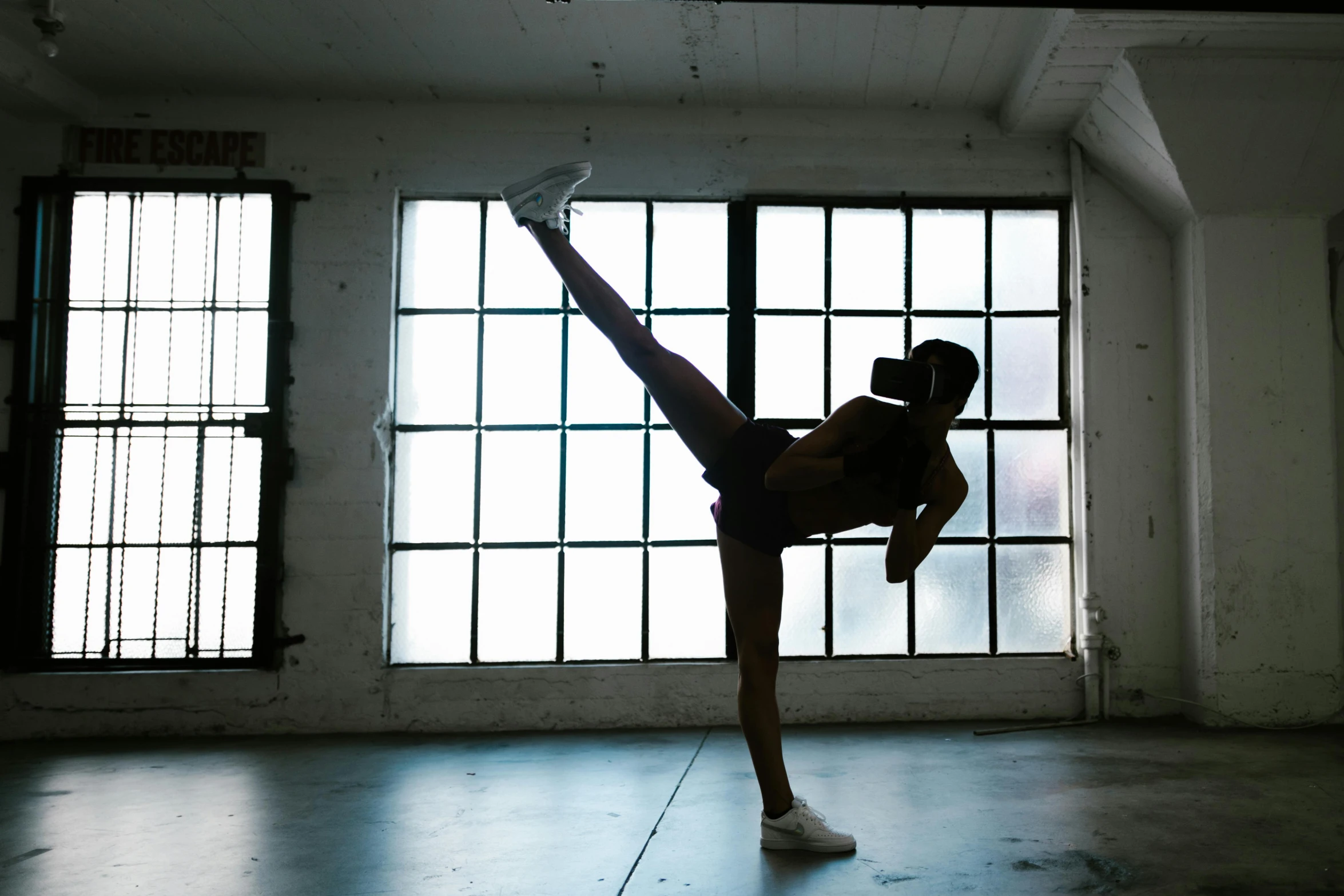 a woman standing on one leg in front of a window, pexels contest winner, arabesque, chun li at the gym, sparring, kailee mandel, profile image