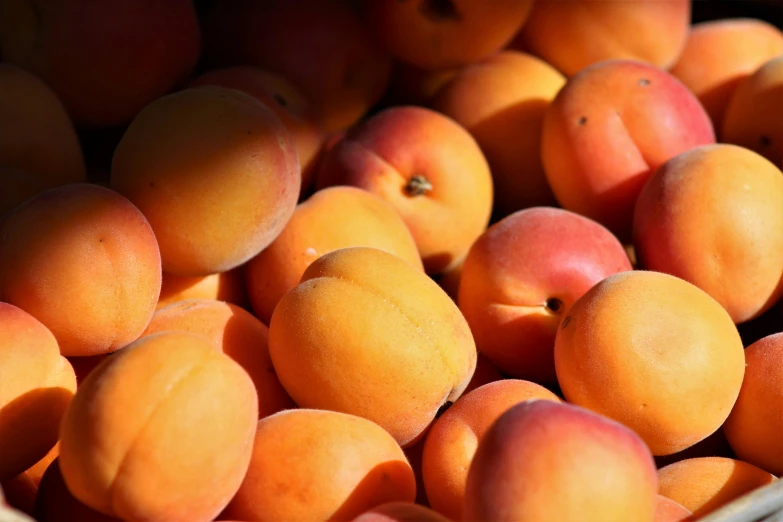 a basket full of apricots sitting on top of a table, by Tom Wänerstrand, pexels, in shades of peach, manuka, up close, thumbnail