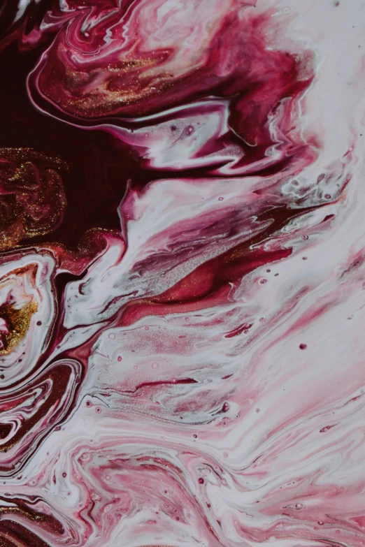 a close up of a painting on a piece of paper, a detailed painting, inspired by Julian Schnabel, trending on pexels, abstract art, wine, swirling fluid, raspberry, pearlescent