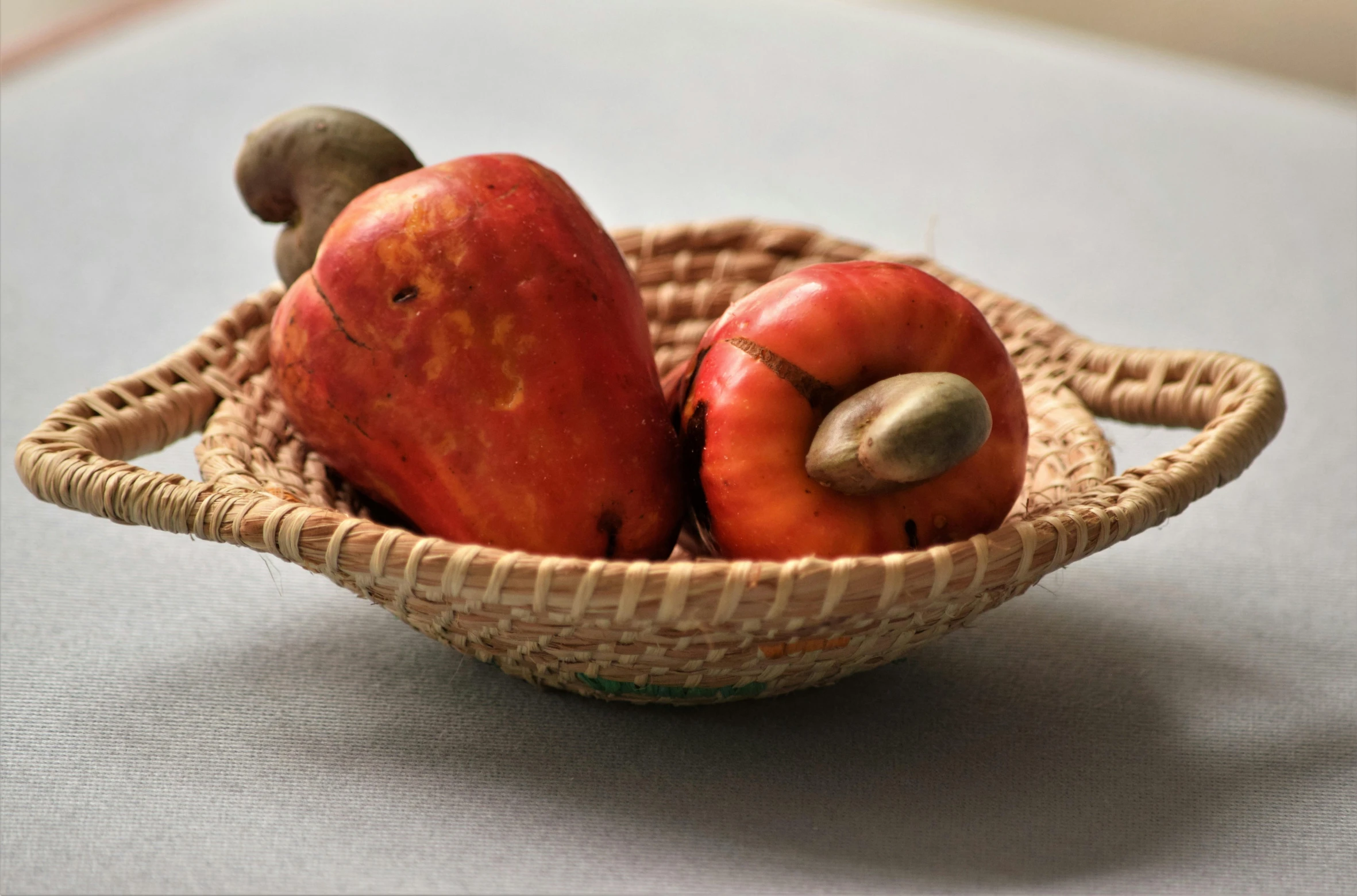 a basket filled with fruit sitting on top of a table, inspired by Giorgione, unsplash, visual art, coiled realistic serpents, adult pair of twins, hand built ceramics, closeup - view