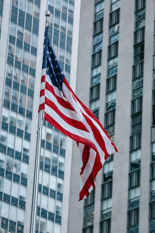 a large american flag flying in front of a tall building, slide show, square, julia sarda, rigorous