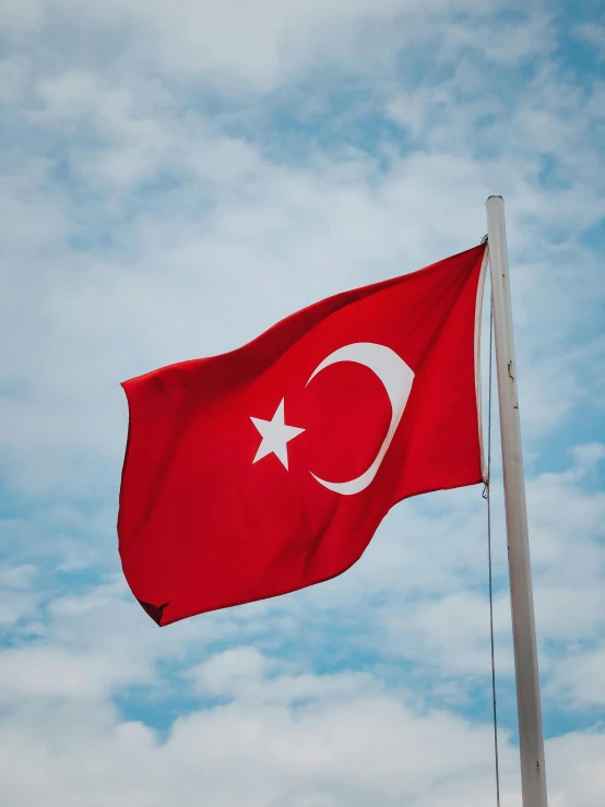 a turkish flag flying high in the sky, an album cover, by Julia Pishtar, pexels contest winner, hurufiyya, thumbnail, multiple stories, brown, hziulquoigmnzhah