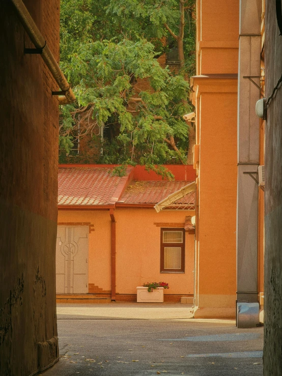 a person riding a skateboard down a street, a picture, inspired by Carl Spitzweg, pexels contest winner, renaissance, rammed earth courtyard, pale orange colors, russian architecture, old color photograph