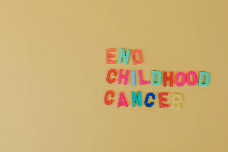 the word end childhood cancer spelled in plastic letters, a cartoon, by Emma Andijewska, pexels, profile picture 1024px, high quality picture, fluorescent, - 12p