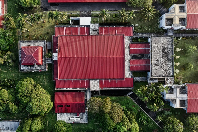 an aerial view of a house with a red roof, pexels contest winner, quito school, manila, helio oiticica, thumbnail, exterior