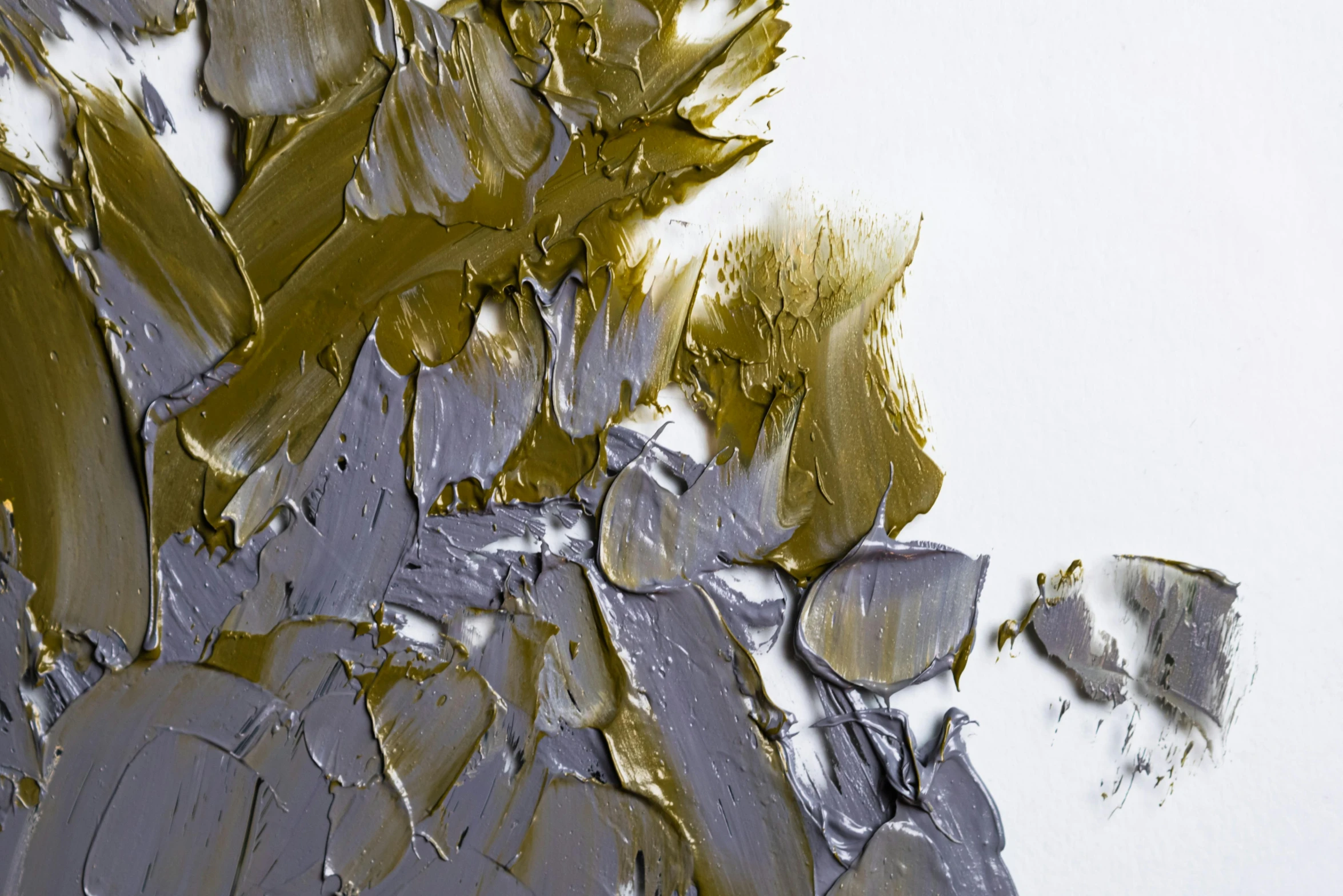 a close up of a painting on a white surface, olive thigh skin, silver palette, partially gold, detailed product image