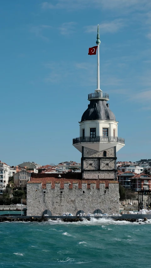 a tall tower sitting on top of a body of water, istanbul, slide show, exterior, square