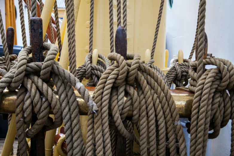 a close up of a bunch of ropes on a boat, by Anna Findlay, pexels contest winner, 🦩🪐🐞👩🏻🦳, three masts, preparing to fight, profile image