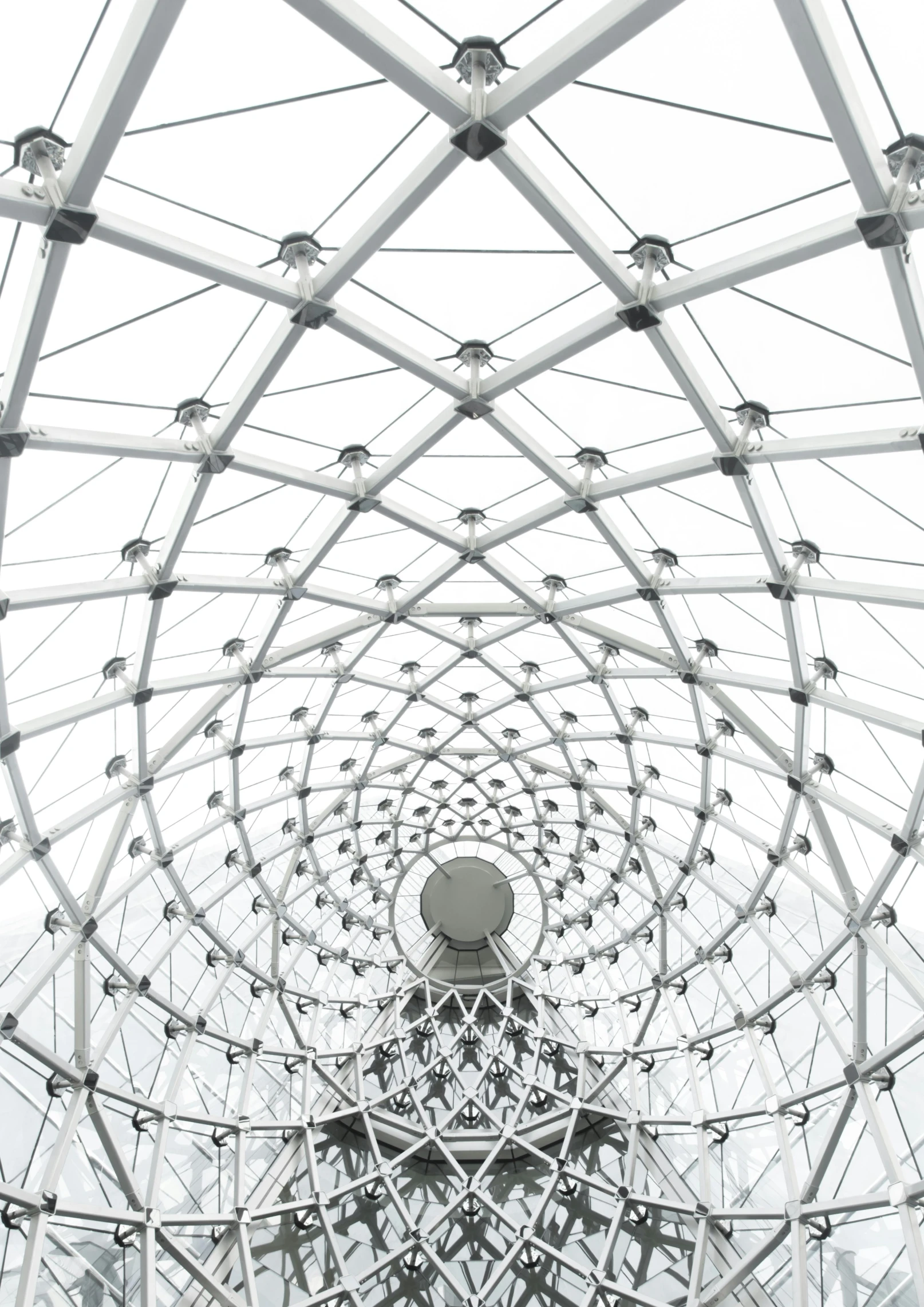 a black and white photo of the inside of a building, inspired by Buckminster Fuller, unsplash contest winner, kinetic art, symmetrical crown, promo image, demur, canopy