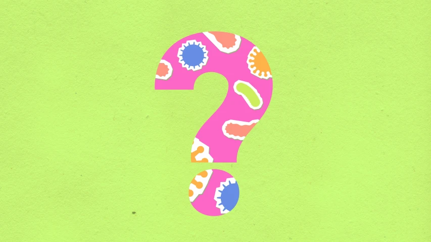 a pink question mark on a green background, inspired by Elizabeth Murray, living spore microorganisms, a brightly coloured, item, on a pale background
