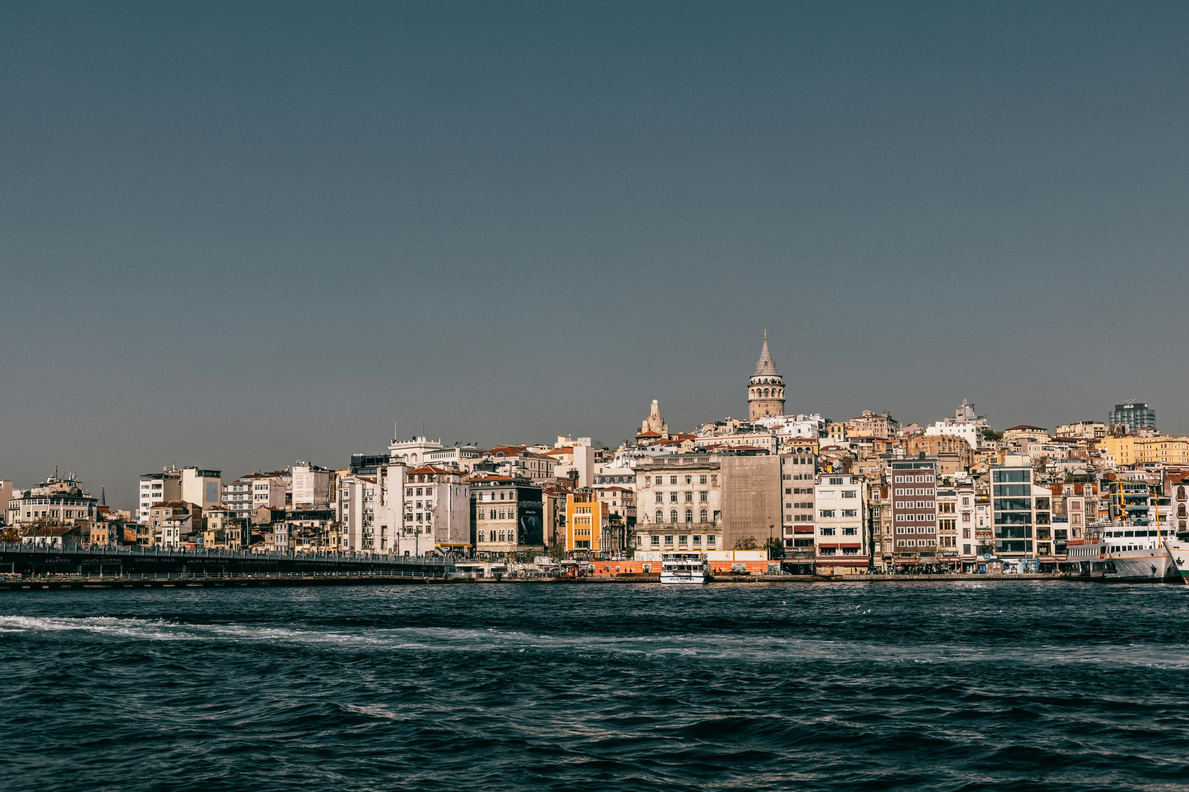 a large body of water with a city in the background, by Tobias Stimmer, pexels contest winner, istanbul, the photo was taken from a boat, slide show, plain background