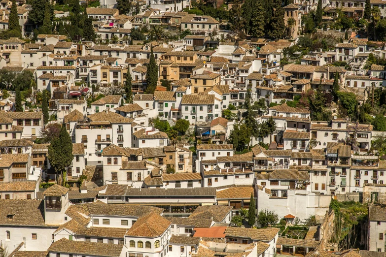 a view of a city from the top of a hill, inspired by Serafino De Tivoli, pexels contest winner, renaissance, white houses, costa blanca, square, 1 petapixel image
