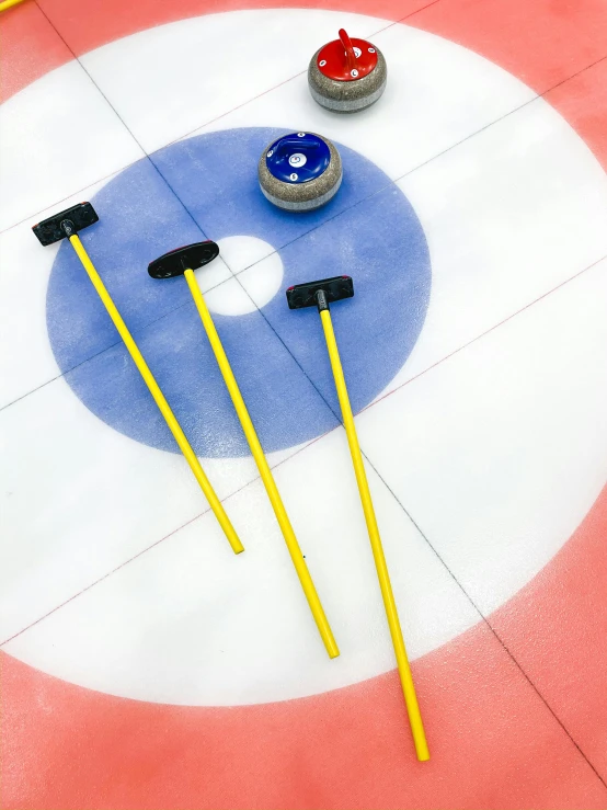 a group of curling sticks sitting on top of a curling rink, by Ben Zoeller, square, 15081959 21121991 01012000 4k, promotional image, marble hole