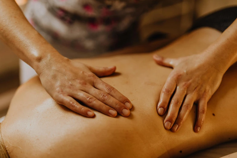 a woman getting a back massage at a spa, a mosaic, unsplash, “ iron bark, lachlan bailey, ouchh and and innate studio, holding intimately