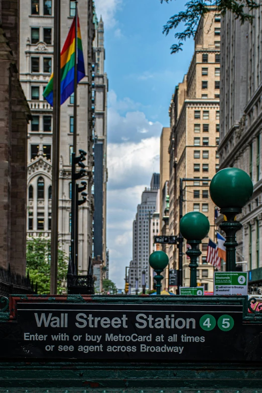 a city street filled with lots of tall buildings, a picture, renaissance, wall street, mta subway entrance, 2019 trending photo, square