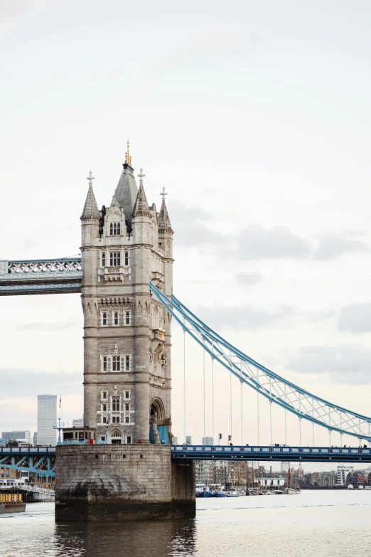 a bridge spanning over a body of water, an album cover, inspired by Thomas Struth, trending on unsplash, tower bridge, vanilla, tudor, frank gehry