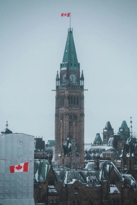 a large clock tower towering over a city, by Sebastian Vrancx, pexels contest winner, boards of canada, snowy day, parliament, screensaver