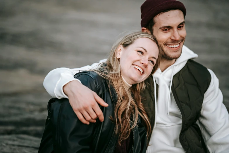 a man and a woman sitting next to each other, trending on pexels, smiling sweetly, 15081959 21121991 01012000 4k, hugging, guide