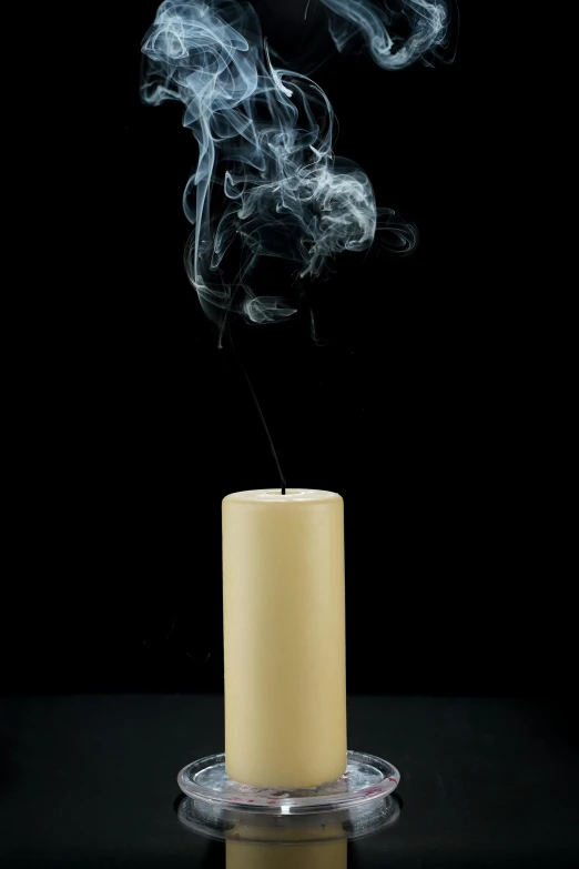 a candle with smoke coming out of it, by Matthias Stom, conceptual art, tall shot, 'untitled 9 ', contain