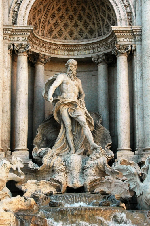 a statue of a woman sitting on top of a fountain, by Gian Lorenzo Bernini, neoclassicism, standing in a maelstrom, handsome man, 2 5 6 x 2 5 6 pixels, large stone statues of heroes