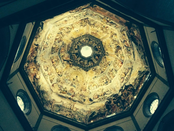 a close up of a dome in a building, an album cover, inspired by Michelangelo Buonarotti, pexels contest winner, renaissance, satanic church interior, bargello, deep impasto, interior of a small