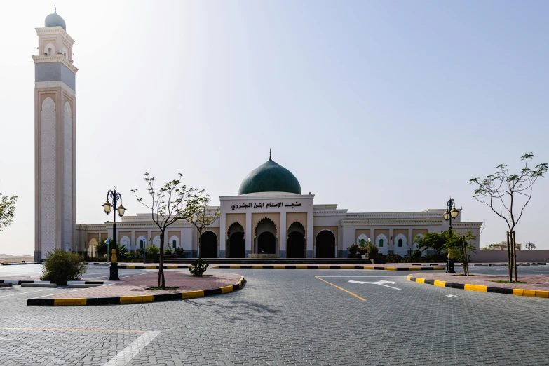 a large white building with a green dome, hurufiyya, malls, portrait image, ameera al taweel, private school