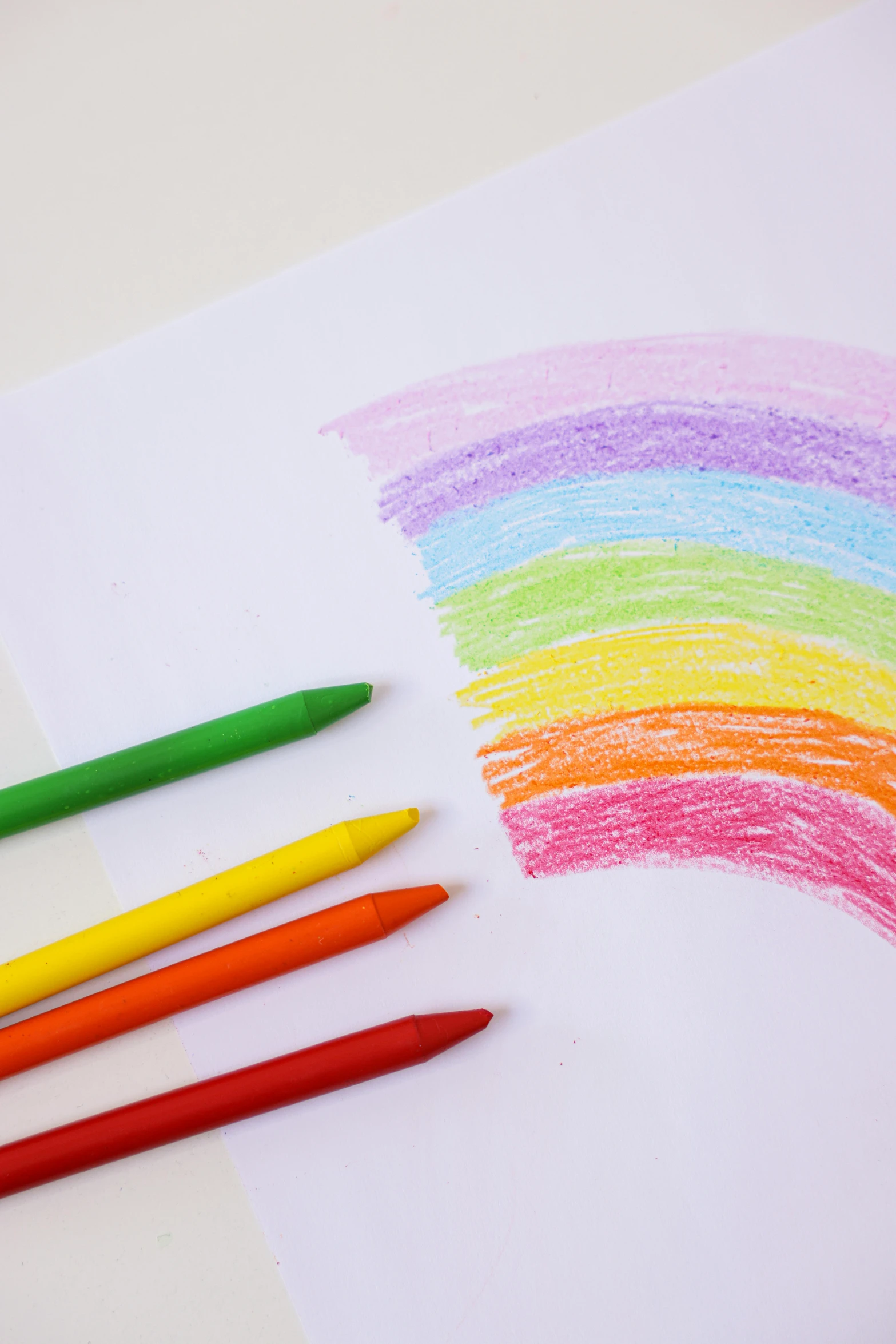 colored pencils sitting on top of a piece of paper, a child's drawing, rainbows, promo image, detail shot, album cover