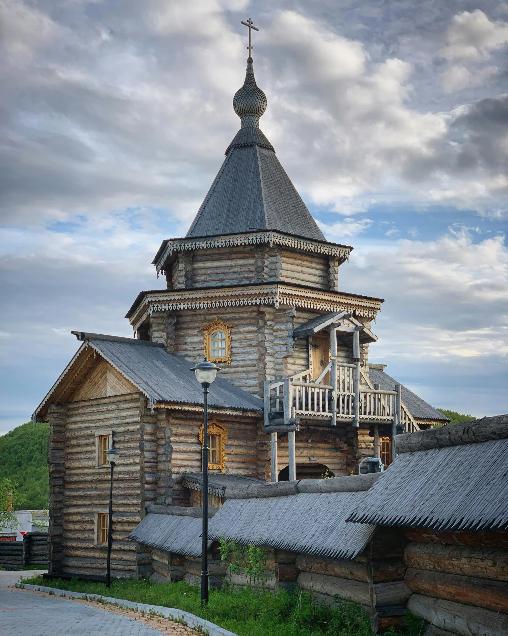 an old wooden church with a steeple on top, inspired by Fyodor Vasilyev, pexels contest winner, square, 000 — википедия, grey, museum