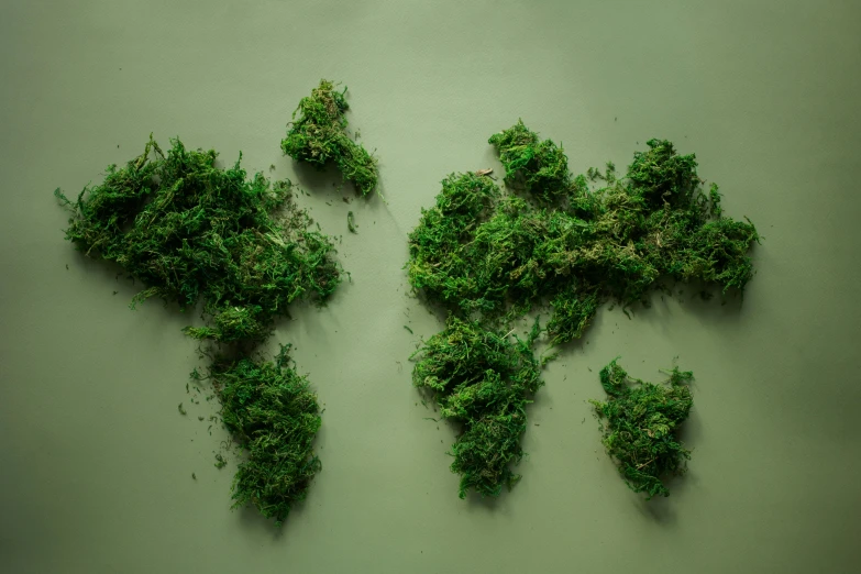 a map of the world made out of moss, trending on unsplash, environmental art, steam workshop maps, plain background, marijuana trees, ignant