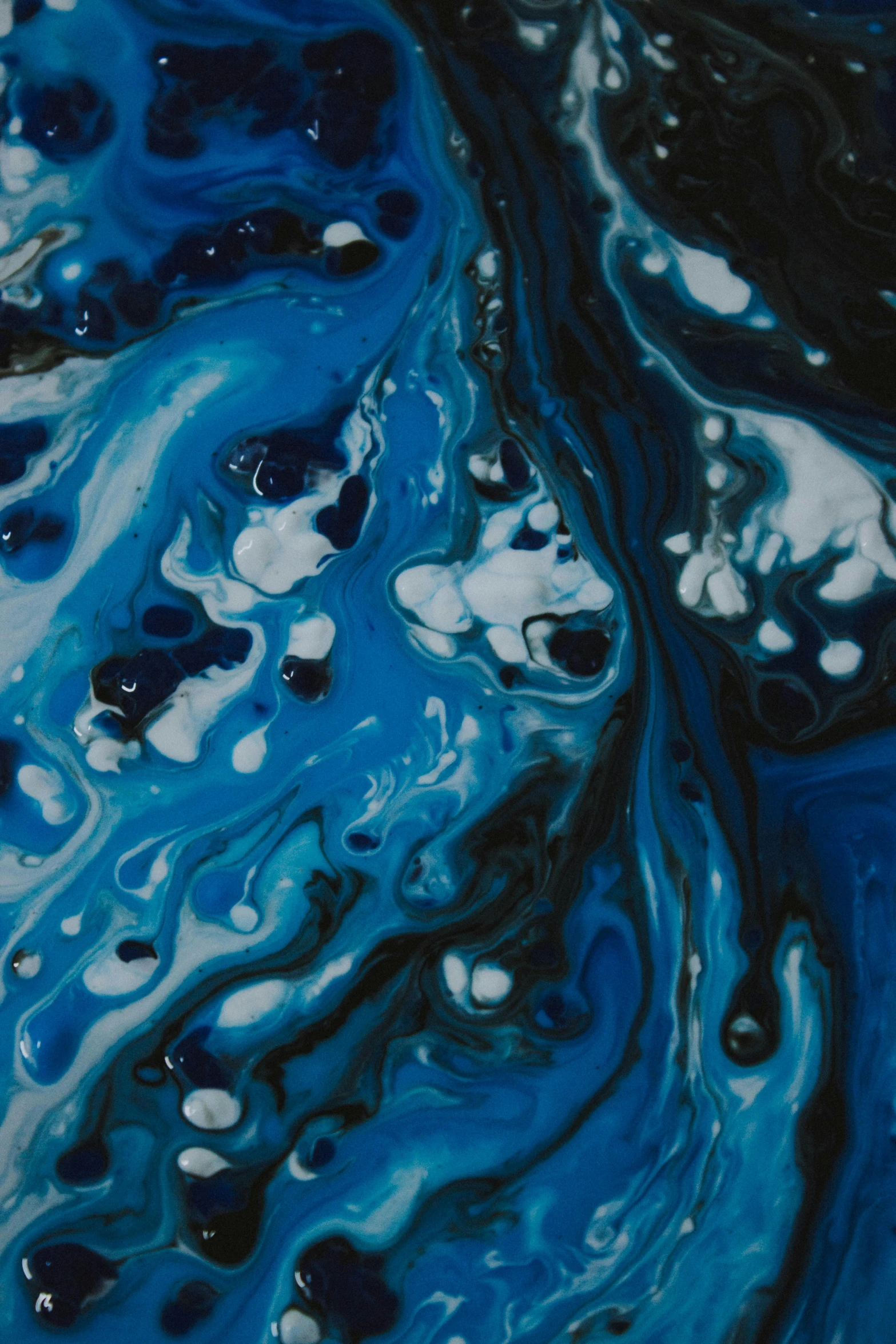 a close up of a blue and black painting, sea of milk, ilustration, 27, made of liquid